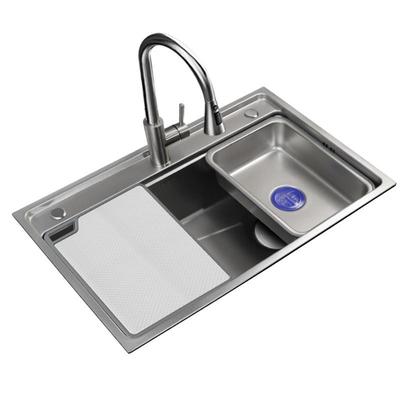 厨房SU304不钢槽5.05.0一体加厚S小米锈粒压纹大单槽家用洗水菜盆