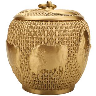 铜匠叶年黄铜五牛茶叶五牛茶罐铜工艺品摆件茶具茶道铜器千商黄务