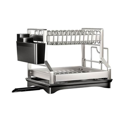 不锈钢双层碗碟架杯架厨房置物架收纳晾放刀筷导流款沥水架