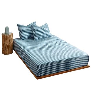 全水洗棉床床笠单件纯棉防棉滑定一米八BOLP-011罩床固垫套格子加