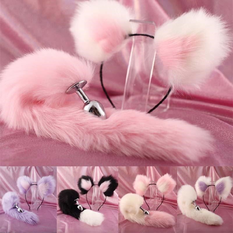 Cute ears Headbands with Fox / Rabbit Tail Metal Butt Anal P