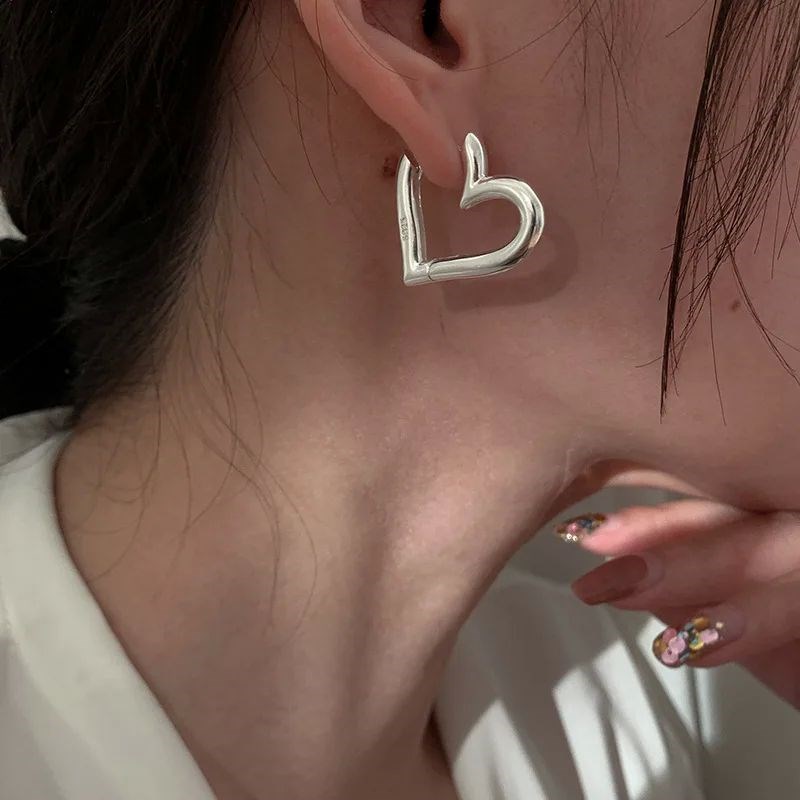 925 Sterling Silver Vintage Heart Earrings For Women rendy E