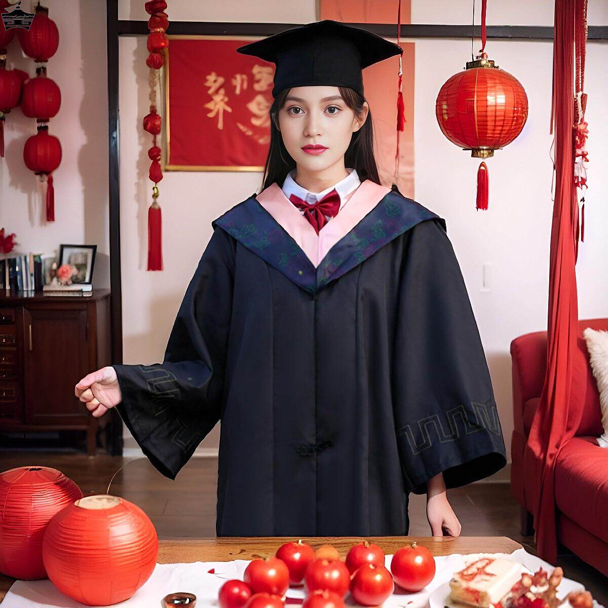 学士服学位服大学生毕业礼服袍本科学院风女文科理工科定制印校徽