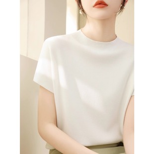 速发肩色半高上针织衫春秋高级感洋气内搭打底衫正白领衣