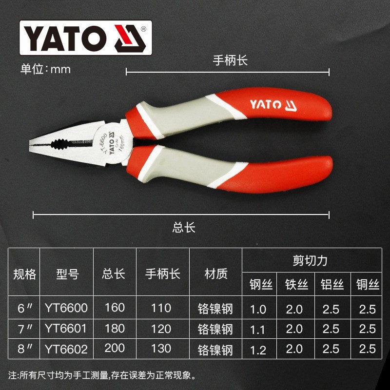 现货速发YA工业级省力钢丝钳工具电工老虎钳钢丝剪多功能钳平口钳