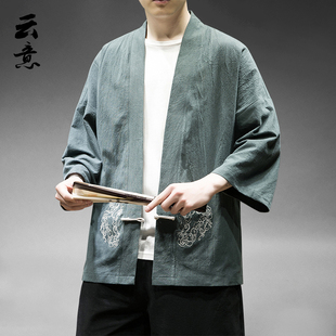 道季 外套宽松风码 居士服 开衫 速发刺绣汉服男夏袍中国大复古风中式