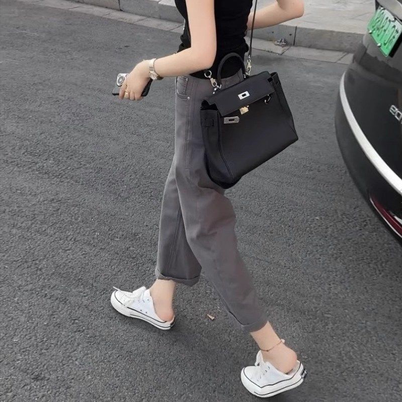 速发灰色牛仔形早秋大款新码宽松梨裤身材弹力哈伦裤子,女装/女士精品,大码裤装,淘宝优惠券,粉丝福利购,淘宝优惠卷