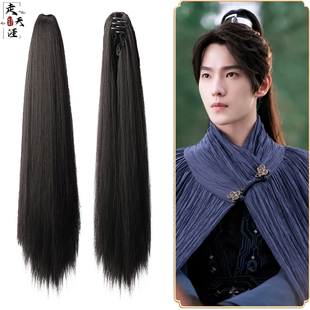 速发古发假发马装男通用长尾造型古风侠客发髻抓夹式自然假马尾