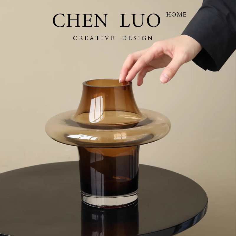 辰罗·花瓶玻璃中古摆件轻奢高级感水养插花器复古茶桌好看简约风