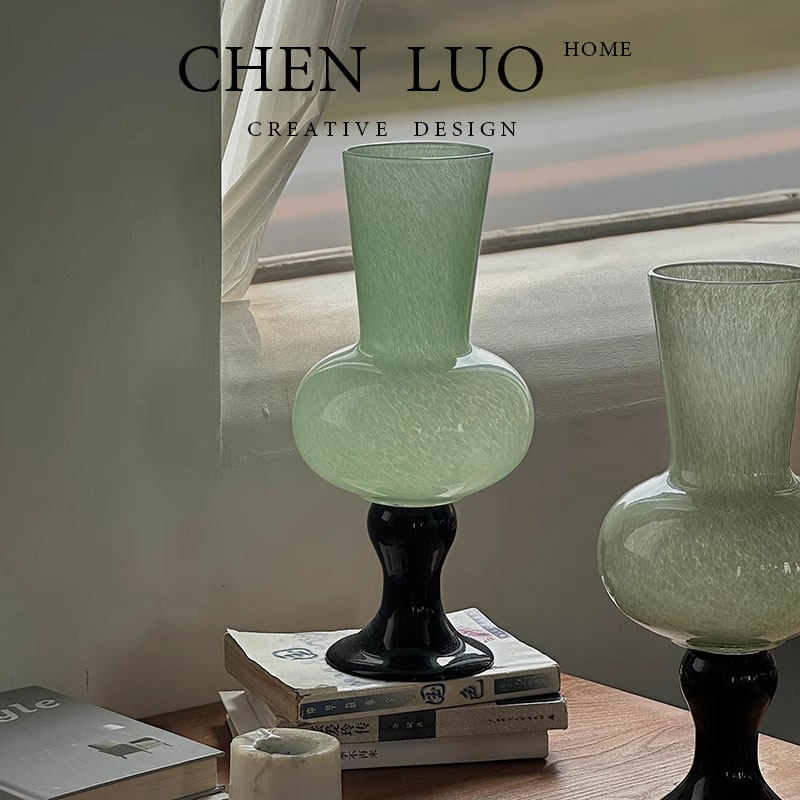 中古玻璃花瓶 绿色高脚法式ins花器插花水培氛围感装饰摆饰送礼