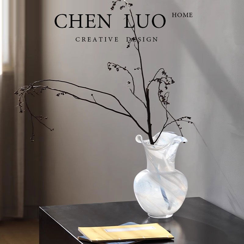 辰罗·白色宋氏美学琉璃玻璃花瓶高级感小众花器覆古轻奢插花摆件