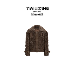 TIWILLTANG“绒峪檩铸”高颜值双层领拼皮环保皮草夹克外套