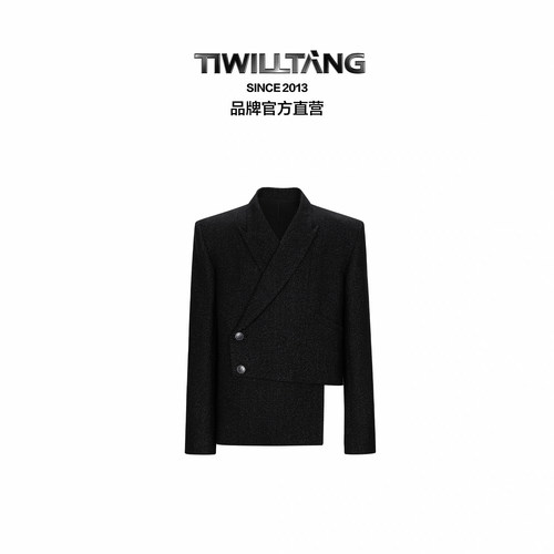启世录TIWILLTANG“异面截阈”雪砂绵羊毛雕塑轮廓解构都市短西装