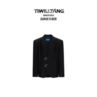 TIWILLTANG启世录“隐御神摄”匠造峻雅奢黑色金属异型扣长袖西装