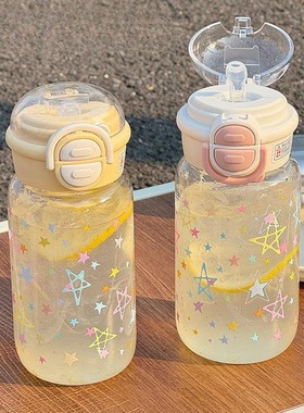 吸管水杯2025新款女生简约高颜值便携大容量双饮塑料随行提环杯子