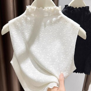 秋冬内搭蕾丝假领子打底衫女秋无袖背心叠穿内搭半高领木耳上衣