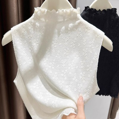 秋冬内搭蕾丝假领子打底衫女秋无袖背心叠穿内搭半高领木耳上衣