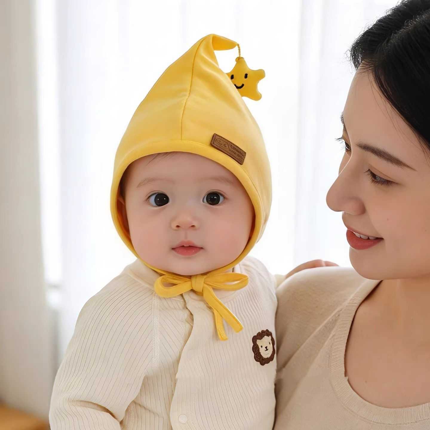 婴儿帽子春秋季可爱超萌小月龄宝宝护耳帽新生婴幼儿外出精灵帽子