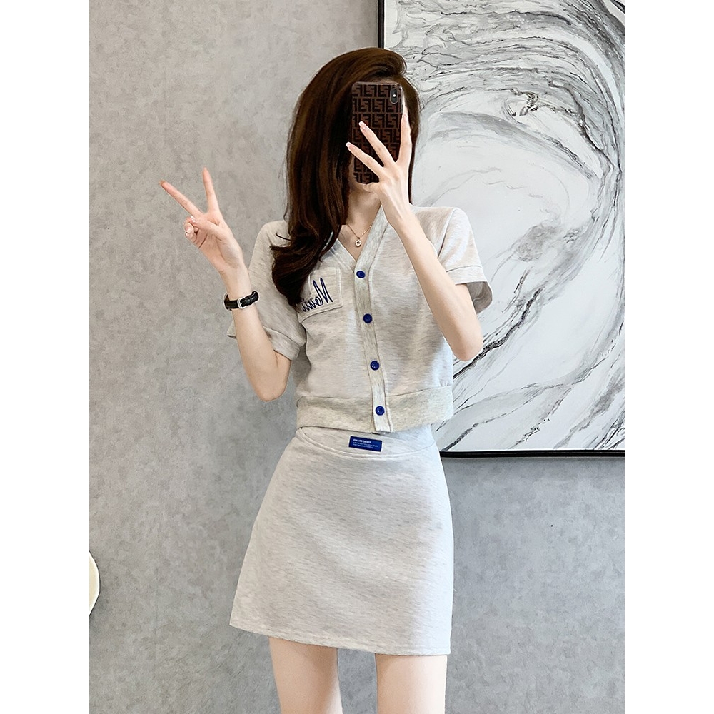欧洲站休闲运动套装女夏季薄款2025年新款时尚减龄半身裙两件套潮