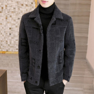 羊绒大衣男短款2025新款秋冬季加棉羊剪绒高端夹克毛呢子男士外套