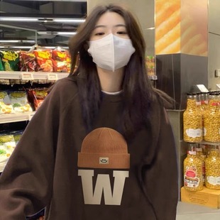 美拉德穿搭圆领卫衣女显瘦无帽上衣春秋冬季 新款 小个子慵懒风长袖