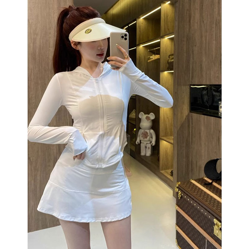 白色冰丝防晒衣套装女士秋季轻薄透气户外防紫外线短款防晒服外套