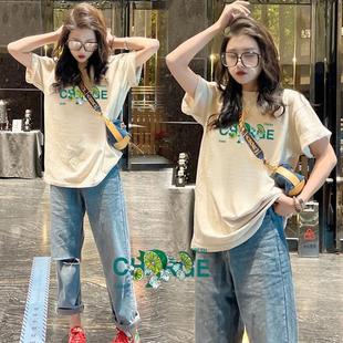 宽松短袖 新款 欧洲站韩版 t恤女夏季 体恤上衣ins 中长款 纯棉圆领半袖