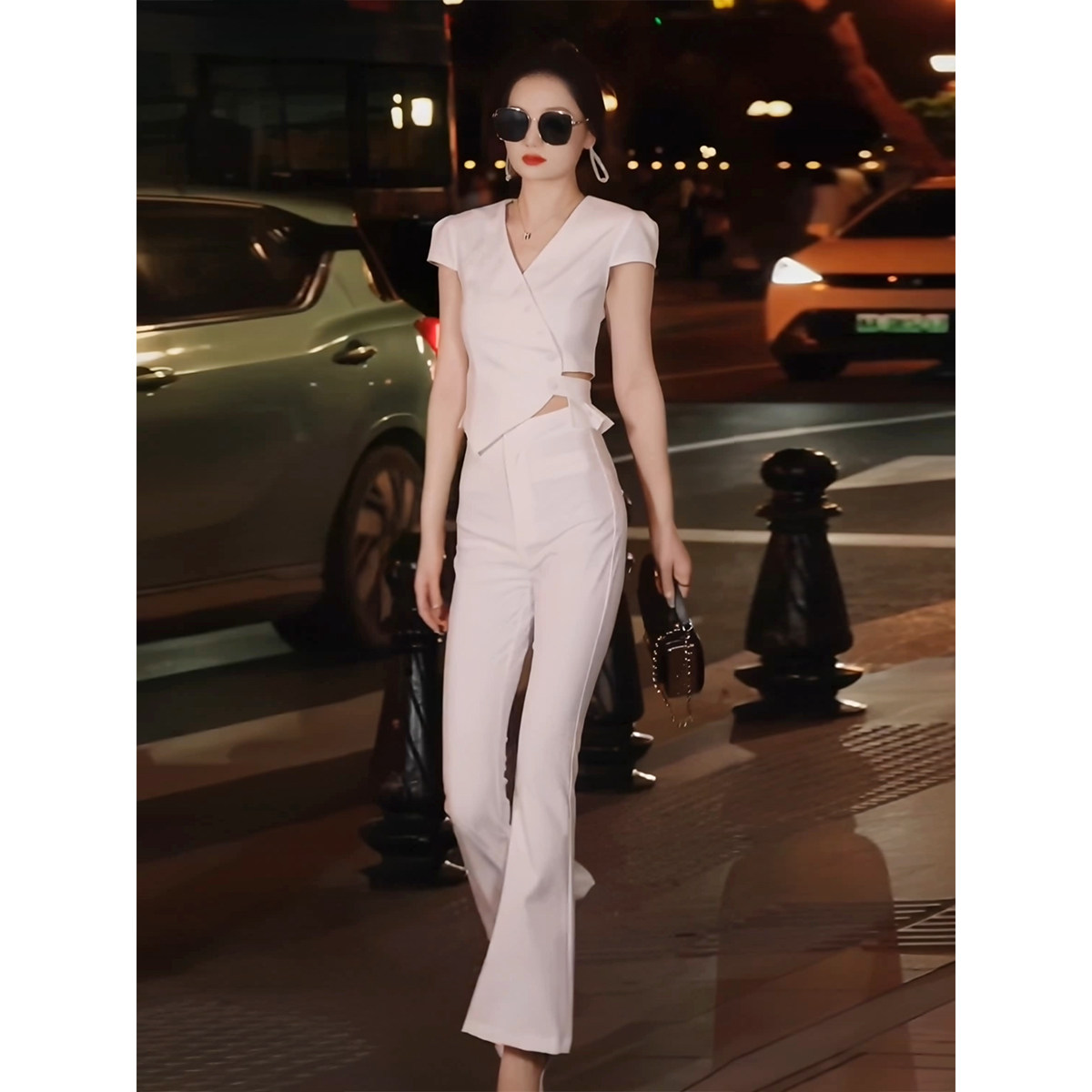 潮牌2025夏季新款女装法式气质精英范休闲无袖上衣+长裤子套装女