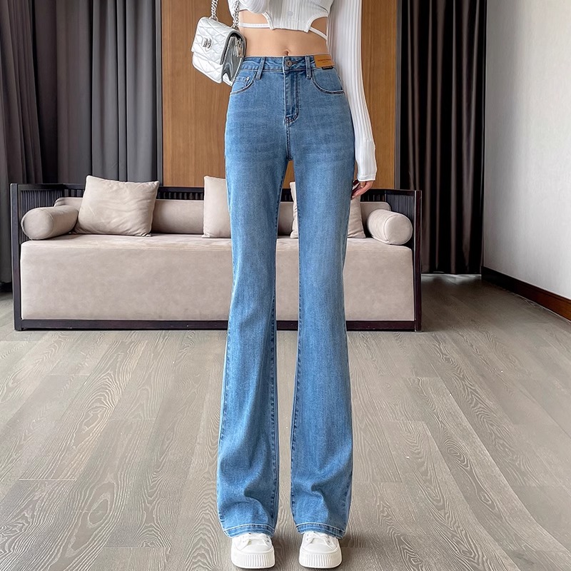 高腰微喇牛仔裤女夏季薄款2025新款爆款显瘦弹力小个子直筒喇叭裤