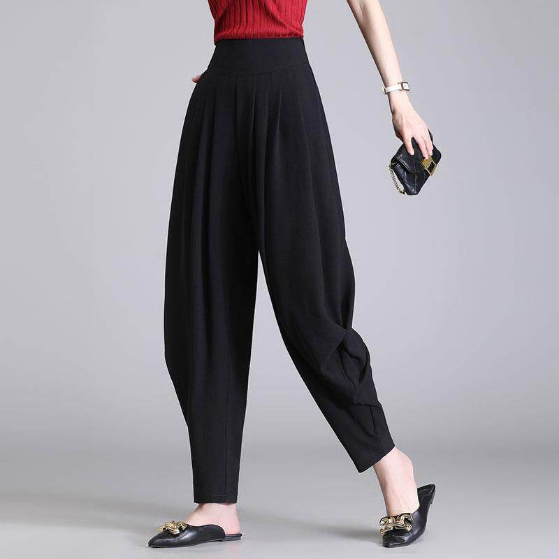 垂感灯笼裤女新款2025春夏大码黑色哈伦裤宽松小脚高腰百搭休闲裤
