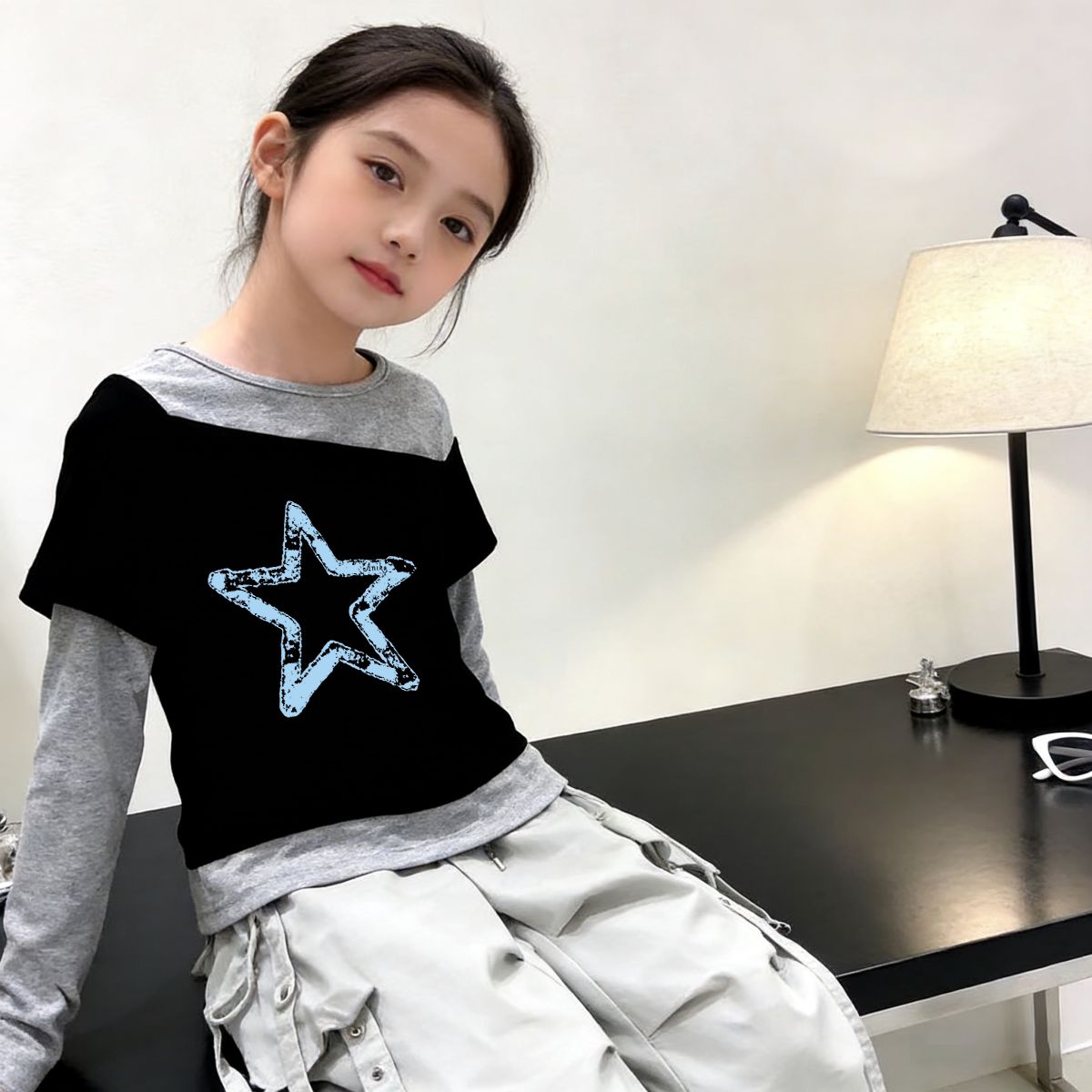 品牌清仓特价撤柜清仓女童长袖T恤纯棉洋气中大童春秋假两件上衣