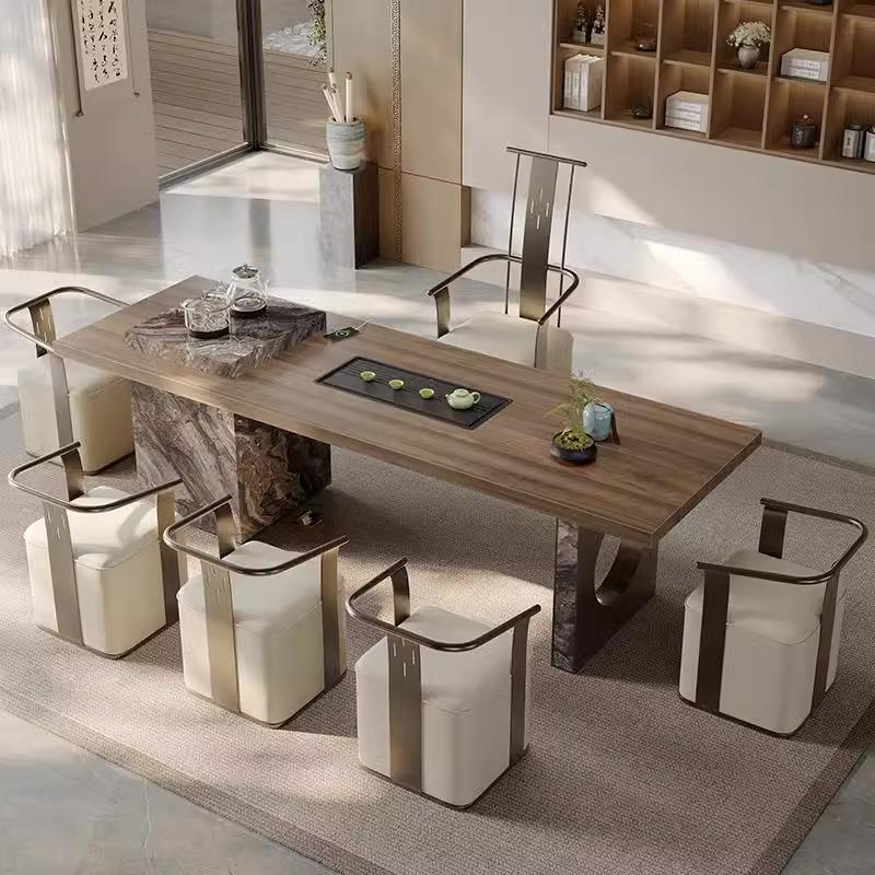 轻奢现代岩板茶桌意式极简家用阳台茶台高级感别墅客厅茶桌椅组合