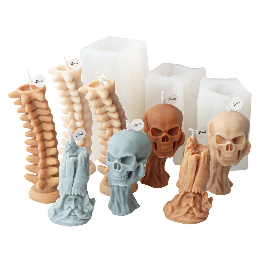 节万圣髅头蜡硅胶长条模具硅胶脊椎骨树妖烛老人鬼节香骷薰石膏摆