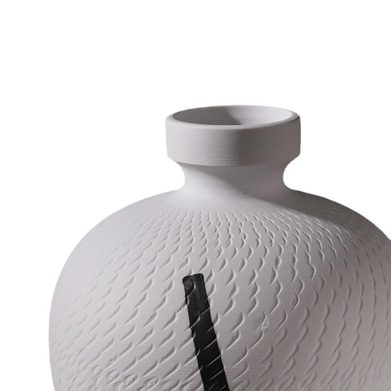 现师代简约软装茶样板房间设计GSS款黑客色线条陶瓷花瓶厅玄关室