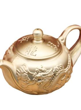 黄铜大号龙凤呈祥茶壶家居茶桌茶具纯铜摆件龙凤呈祥茶壶会销礼品