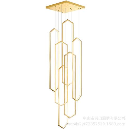 楼梯吊灯现代简约别墅复式楼中空loft旋转楼梯间极简超长方框灯具