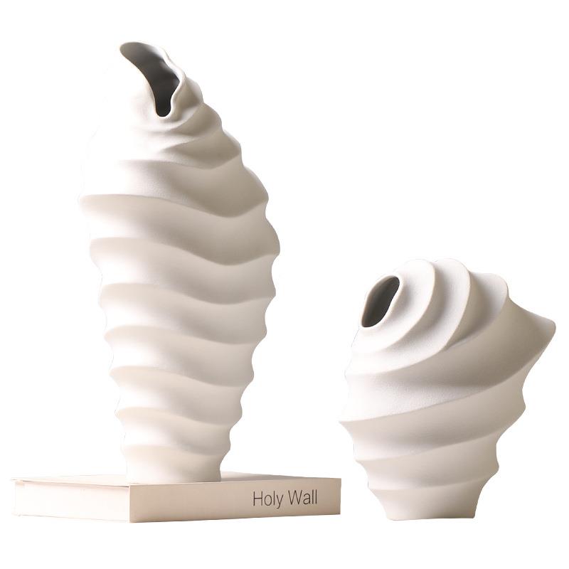 简纹约代陶瓷花瓶不规则条歪脖子插花摆件家居客厅饰现工装OSF艺