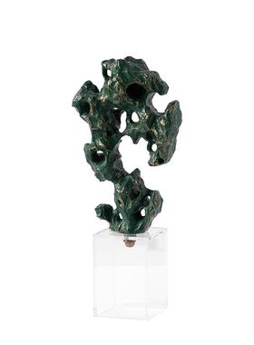 艺贝子新中式墨绿色太湖石摆件样板间酒楼展示酒柜装饰品软装配饰