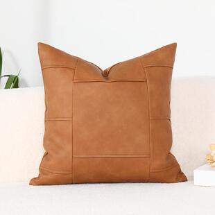 冷感多色九宫格拼接方枕客厅沙发抱枕仿皮腰靠垫汽车PU皮枕套