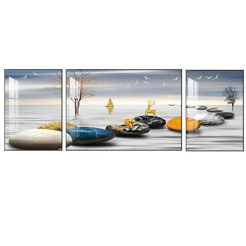 现代简约客厅装饰画抽象沙发背景画挂画北欧轻奢三联晶瓷壁画镶钻