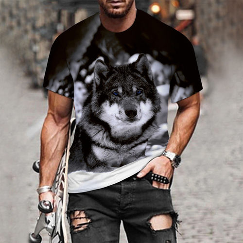 动物印花男士圆领短袖上衣Printed round-neck short-sleeved top