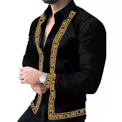 Collar print slim fit button up shirt 翻领印花修身系扣衬衫男