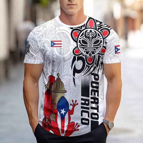 国旗印花T恤休闲圆领上衣男Flag printed T-shirt round neck top