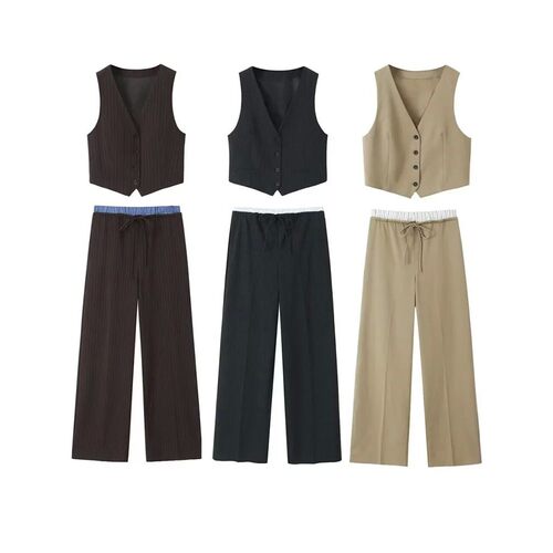 Two piece set of slim vest wide leg pant修身背心阔腿裤两件套