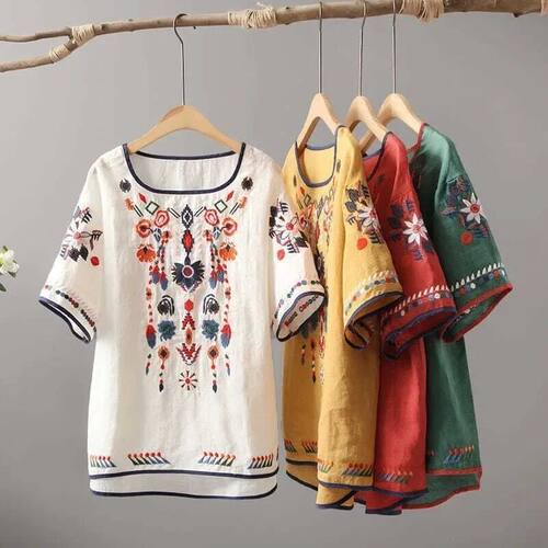 Vintage printed loose short sleeved top 复古印花宽松短袖上衣