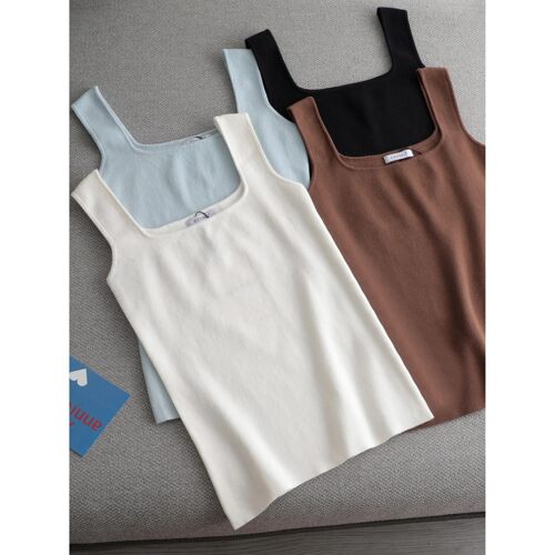 Solid color square neck slim fit sexy vest纯色方领修身背心女