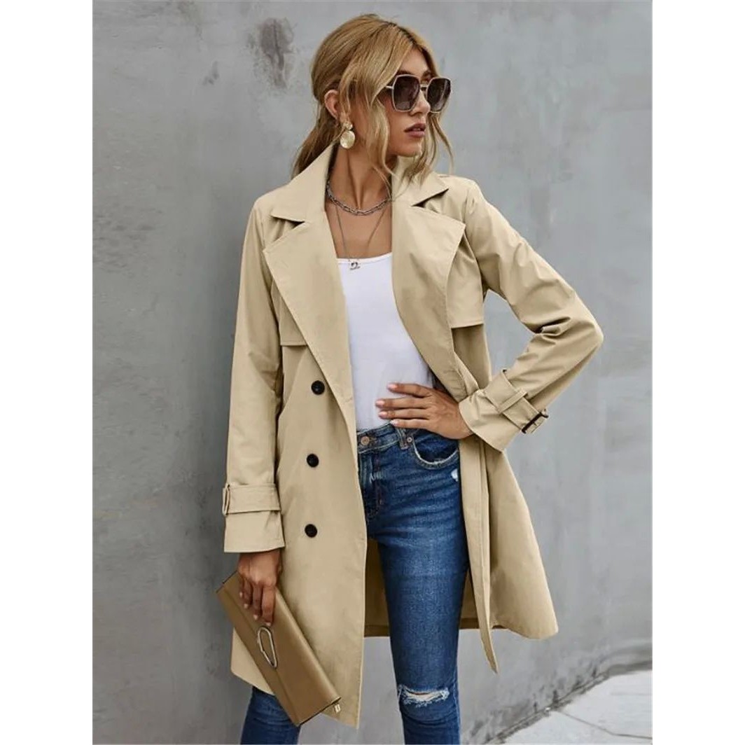 Double breasted solid color trench coat jacket双排扣风衣外套