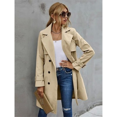 Double breasted solid color trench coat jacket双排扣风衣外套