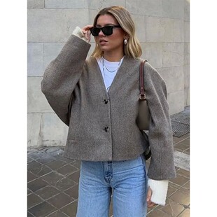 neck long sleeved Single 单排扣V领长袖 jacket 外套 breasted