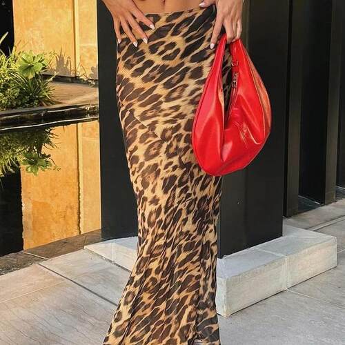 Leopard patterned fishtail skirt for women  豹纹拖地鱼尾裙女